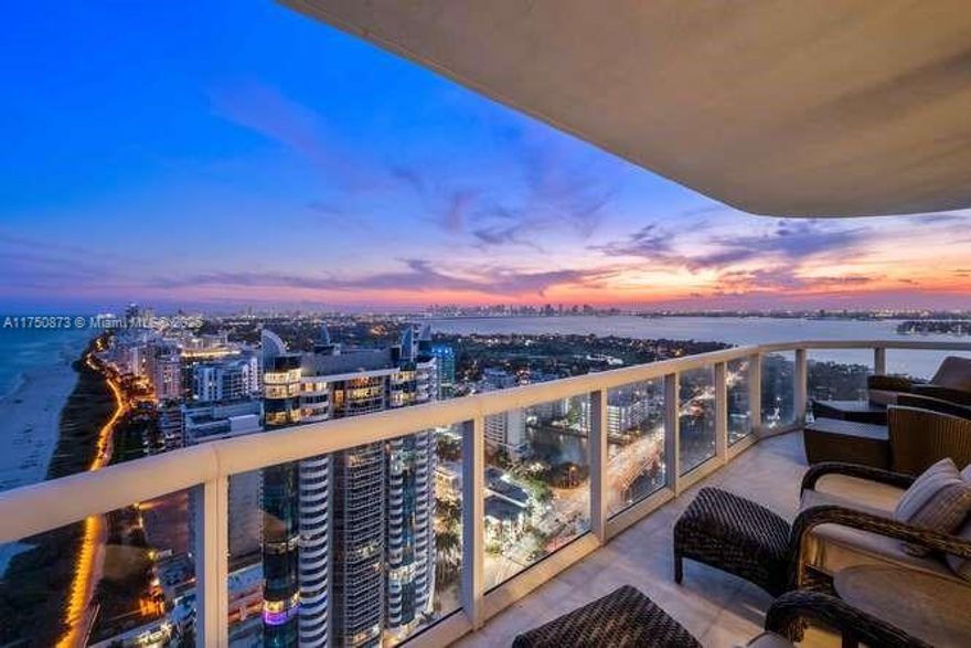 One of the best views in Miami Beach! Wake up to beautiful sunrises & end the day with breathtaking sunsets in the spacious wraparound balcony of this 3/2.5 slice of paradise. Nestled between luxurious Bal Harbour & lively South Beach, this apartment boasts ocean views in every room, enjoyed through floor-to-ceiling impact windows. Kitchen offers an eat-in area, bedrooms are spacious, & the master suite features a walk-in closet and an en-suite bath — & all on a sun-filled, high-floor unit. Amenities include a remodeled infinity pool, tennis, racket & pickleball courts, state-of-the-art gym with expansive ocean views, sauna, steam room, & more. The unit also comes with two parking spaces. With the ability to rent up to 12 times per year, it is a fantastic opportunity for additional income.
