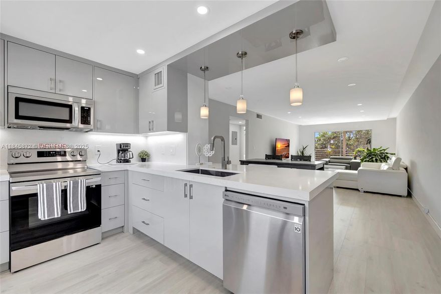 COMPLETELY REMODELED!!! Gorgeous waterfront apartment on the 3rd floor. Beautiful lake views from balcony, living room, and master bed. Open floor plan with plenty of light. All modern upgrades. New open white/Grey Quartz Kitchen with Stainless-Steel appliances. Laminate floors throughout. New white Quartz Bathrooms with ceramic floors, and glass sliding shower doors. Modern fans in bedrooms. Headlights throughout. 24-Hr Security. No pets allowed. 2 years of ownership before leasing. Assoc requires 15% down & 1 Occp 55+