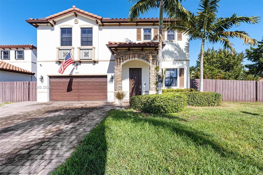 Seller is relocating, providing a wonderful opportunity to own this stunning home in the gated community of Portovita. Featuring 4 bedrooms, 2.5 bathrooms, and 2,720 square feet of living space on a desirable corner lot, the home offers a two-car garage, private swimming pool, and plenty of room for recreational toys. The main floor includes a spacious living room, dining room, family room, kitchen, and half bathroom, while the second floor houses all bedrooms, two full bathrooms, and a laundry room. Residents enjoy a private clubhouse with a large pool, jacuzzi, gym, and playground, all just minutes from the Florida Turnpike and the gateway to the Florida Keys. Designed for comfort, elegance, and modern convenience, this home features 4 walk-in closets, a large built in gun/valuables safe, a comprehensive 12-camera security system, smart-home integration, and many additional high-end features.