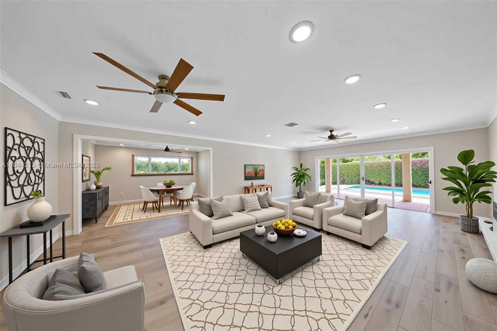 A Rare Find in Miami Springs’ Bird Section!This beautifully updated 5-bed, 3-bath single-story home boasts 2908 sq ft on a 10,160 sq ft lot—ideal for a large family or entertaining guests.The home features a split floor plan, perfect for privacy, a cabana style bath, laundry room, and plenty of storage, including a shed. Enjoy a large newly resurfaced pool and deck (2025), covered patio, and elegant landscaping.Updates include hurricane-protected windows/doors, A/C, EV charger, circular driveway for 5+ cars, and fresh paint inside and out.Turnkey and move-in ready in one of the most sought-after neighborhoods!