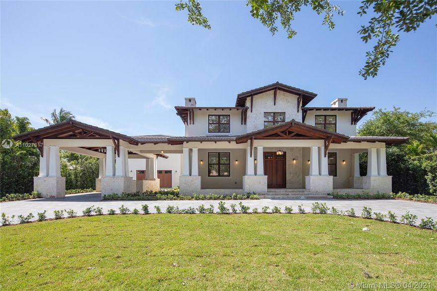 Extraordinary new construction estate located on historic Coral Way, near Biltmore Hotel & in proximity to prestigious private schools & upscale dining/shopping at Merrick Park. This impressive home sits on a gated 17500 sf lot, featuring a grand foyer entry w/ exposed wood beam ceiling, formal living & dining rm each w/ an elegant stone encased fireplace. Gourmet kitchen w/ custom flr to ceiling exquisite cabinetry, butler’s pantry, SubZero & Wolf appl & 150 bottle wine cooler. Master suite offers private his & her baths, steam shower, & large terrace. Discover ample rm w/ an upstairs den & private guesthouse w/ separate entrance. Outdr living w/ covered patio, summer kit, & saltwater pool/spa. Add’l Features: elevator ready, pre-wired smart home, imp windows/drs, carport & 2 Car gar.