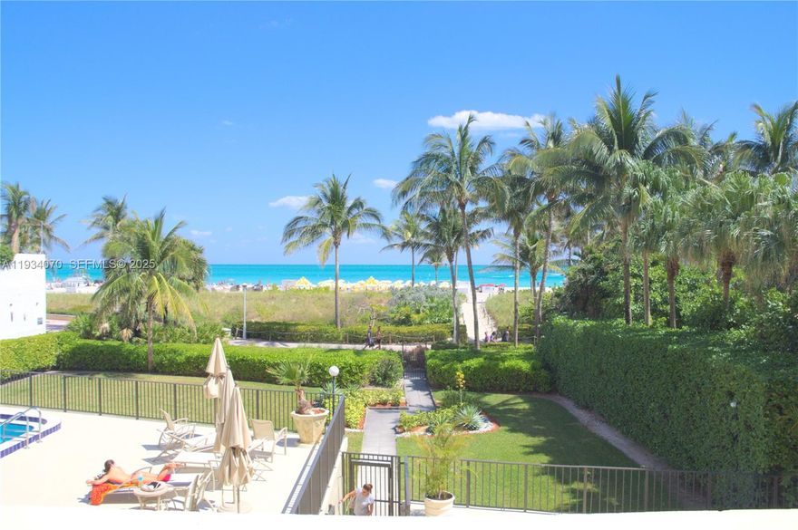 One of kind 2 Bedroom 2 Bath 1,108 Sqft w the largest balcony in the building (Approx. 16Ft x 43ft - 688 SqFt) overlooking the pool and ocean. Oceanfront unit with the best location in South Beach. Next door to the Loews Hotel and the Ritz Carlton. Steps from Lincoln Rd, restaurants, shops, theater and clubs. Lobby recently renovated with Robb & Stucky Interiors. Building features: door man, covered garage, 24-hour security, great on site management, pool, gym, sauna and direct beach access. Don't miss this unique opportunity.