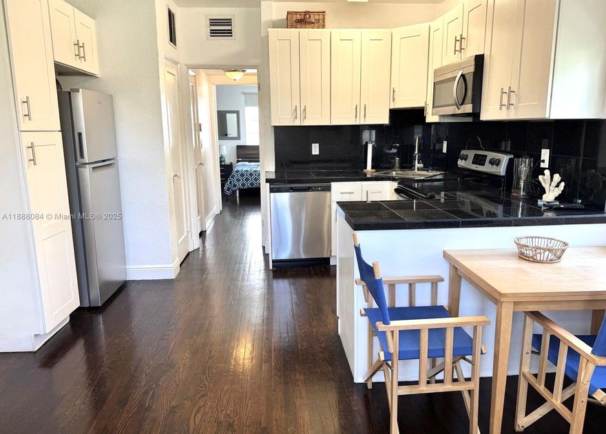 Charming and bright 1-bedroom unit in a boutique building on Harding Ave. The building features a community garden and convenient on-site laundry room. Perfectly located just steps from the Surfside Community Center, tennis courts, and the beach, and only a short distance to restaurants, shopping, and the Bal Harbour Shops.