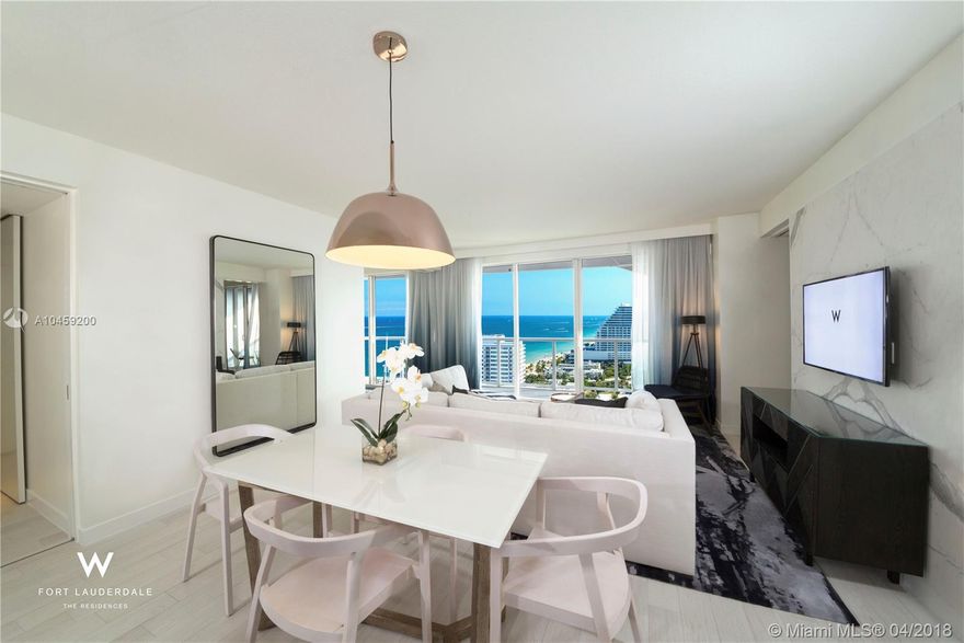 Newly re-designed, fully furnished, oceanfront residence.  9’ floor-to-ceiling windows and spacious balconies offer breathtaking ocean, intercostal and city views.  Washer/dryer, full-size kitchen, top-of-the-line appliances.  Porcelain wood tile in living areas and ocean-themed carpet in bedrooms.  Resort-style amenities including 2 pools, fitness center, great dining options-Steak954 and Sushi Bar.  Conveniently located in the highly sought-after North Beach Village neighborhood. Walk to restaurants, shops and so much more!