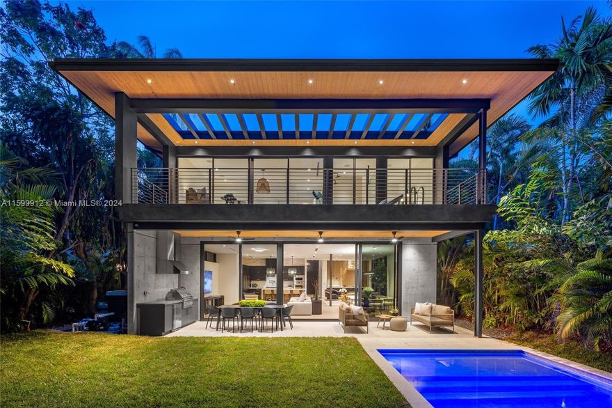 Presenting Coconut Grove's latest hidden treasure! This brand new 5-bed, 5.5-bath home offers 4,064 sq ft of living space. Surrounded by lush greenery and enclosed with a vehicular gate, it features an expansive sky roof, oak wood floors, full wet bar, outdoor kitchen, custom millwork, walk-in pantry, and gas stove/oven. Located within walking distance of Coco Walk, it also includes a smart Control 4 system for music, video surveillance, alarm, and lighting control, plus a full house generator. Professionally staged, furniture available for purchase.