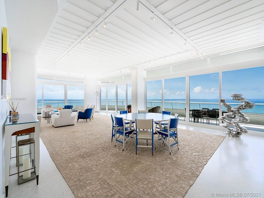 This bespoke oceanfront residence on a high floor of the extraordinary Faena House, by the renowned architecture firm Foster + Partners, sprawls over 4,730 SqFt. with 4 bedrooms plus a butler’s room, and six and a half baths. The gourmet kitchen was custom-designed by Molteni & C and Foster+Partners, with Miele appliances, while outside, the deep alero offers a spectacular ocean backdrop and access to almost every room. Terrazzo and light oak floors are throughout. The residence’s interior design by Jacques Grange adds touches like a rhythmic bamboo wall-paneling in the lounge, or a multi-layer plaster finish throughout. In addition to the impressive amenities offered by the building, residents have full access to everything the adjacent Faena Hotel can provide, inclusive of room service.