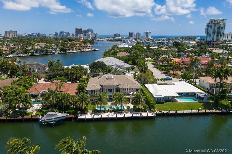 Stunning Mediterranean Luxurious Estate built in 2014. Tastefully decorated with Ultra fine craftsmanship, it is offered fully furnished with most of the art. Exclusive gated community of Harbor Beach, 6 ensuite bedrooms, 7 bathrooms, 2 powder rooms. Executive office & upstairs gym can add 2 bedrooms. Maid's quarters, 2 laundry rooms. Professional kitchen, Viking 6 burners gas range, 2 Miele ovens & 2 dishwashers; 2 Viking refrigerators/freezers.; Miele espresso bar; Butler pantry, separate temp controlled wine cellar, formal dining room, 2nd living room with fireplace, Movie/media room with extra large screen. Outdoor covered climatized summer kitchen/veranda; sundeck, large swimming pool, cabana bath, extra outdoor shower, 100 ft concrete dock. Crestron throughout & full house generator