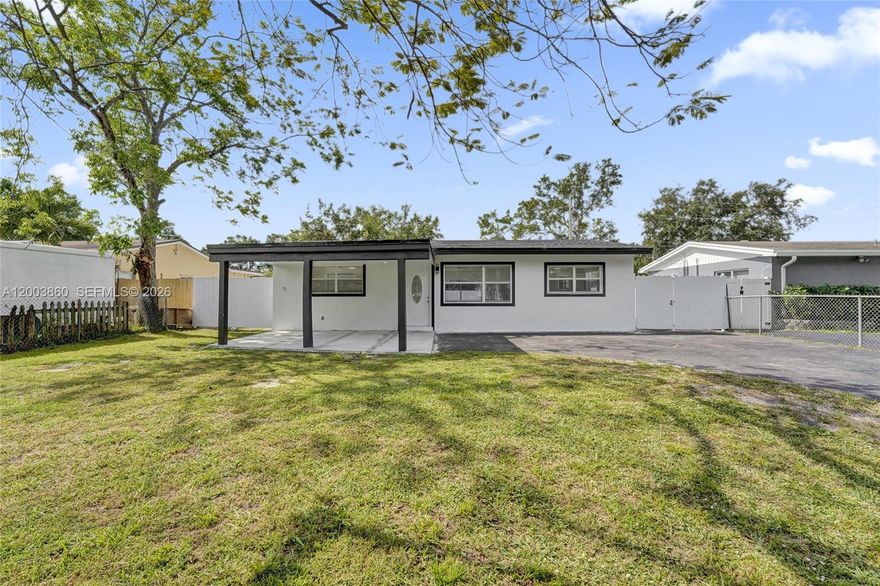 SPECTACULAR FULLY REMODELED HOME 3 BEDS 2 BATHS! BRAND NEW ROOF 2026! THIS GORGEOUS HOME FEATURES PORCELAIN TILE FLOORING THROUGHOUT! BEAUTIFULLY RENOVATED BRAND NEW KITCHEN WITH QUARTZ COUNTERTOPS, STAINLESS STEEL APPLIANCES AND AN IMPACT WINDOW. LARGE AND BRIGHT OPEN SPACE CONCEPT LIVING AND DINING AREAS FLOW TO A BEAUTIFUL NEW IMPACT SLIDING DOORS! BOTH BATHROOMS HAVE BEEN TASTEFULLY REMODELED. ENJOY THE NEWLY UPDATED COVERED ENTRANCE AND THE LARGE BACKYARD WITH ROOM FOR A POOL GREAT FOR ENTERTAINMENT AND TO ENJOY!***SUPER EASY TO SHOW***PLEASE READ BROKER REMARKS FOR SHOWING INSTRUCTIONS******Information herein is deemed reliable and subject to errors, omissions, and changes without notice. All property information should be independently verified.