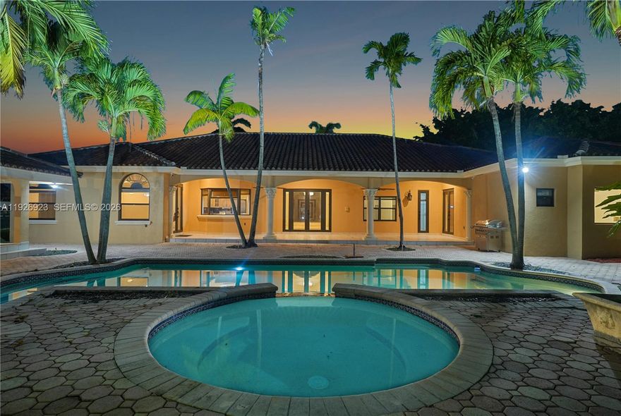 This stunning property features high-polished marble floors throughout, soaring volume ceilings, and a spacious 2-car garage with charger. Enjoy the convenience and privacy of a gated entrance, porte-cochere, roman end salt water pool with jacuzzi & gazebo with a full bathroom, horsed permitted, extra large primary bedroom, open large kitchen. A separate Guest House/in laws with a private entrance on the north side of the property which is 1,500 Sf, 3/2. Don't Miss out on this great opportunity.