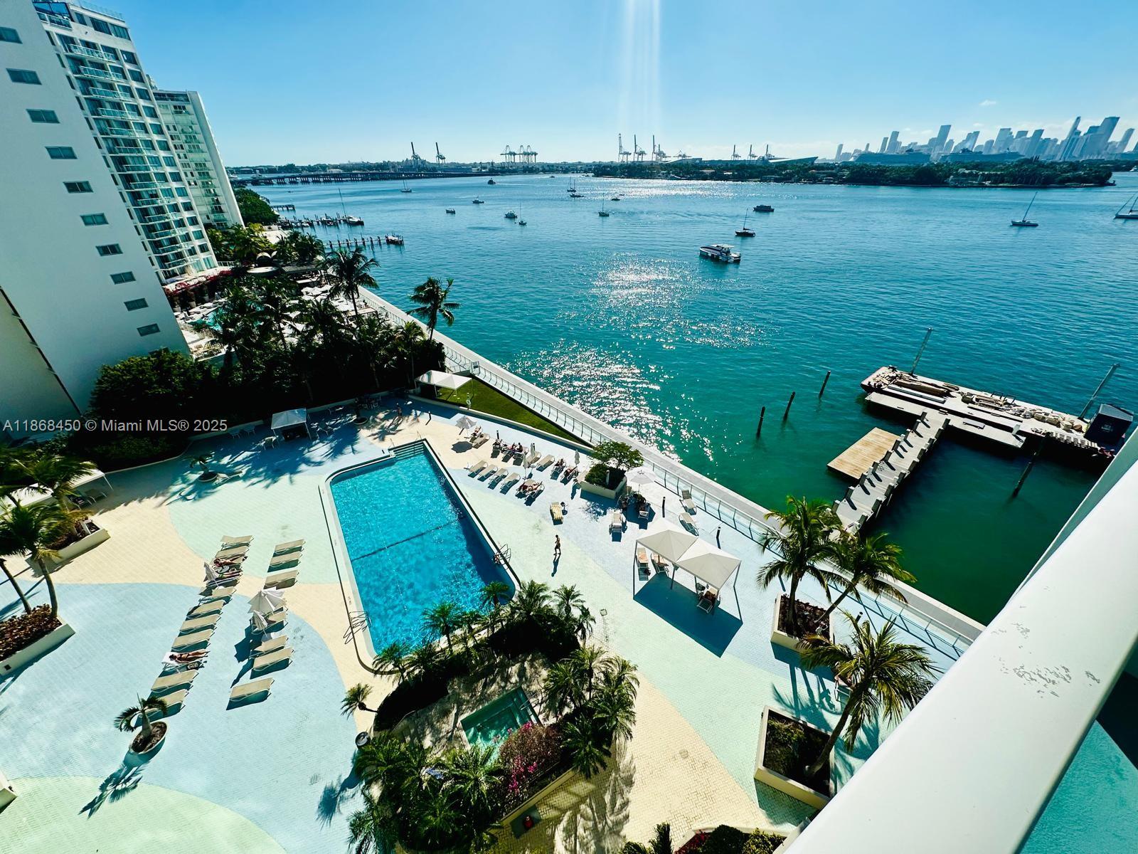 Fully furnished studio. Spectacular breathtaking direct water-views from this tastefully decorated, very clean unit overlooking the bay, islands, Port of Miami and downtown skyline. Mirador amenities include a state-of-the-art gym, business center, amazon lockers. Enjoy a spectacular outdoor pool, hot tub and BBQ areas overlooking the bay. Centrally located in the heart of West Avenue residential corridor in South Beach. High-speed Internet and cable TV Included. Generous walk-in closet and plenty of storage space within. Unlimited in-out valet parking available for only $90/mo. One year lease. Available now.