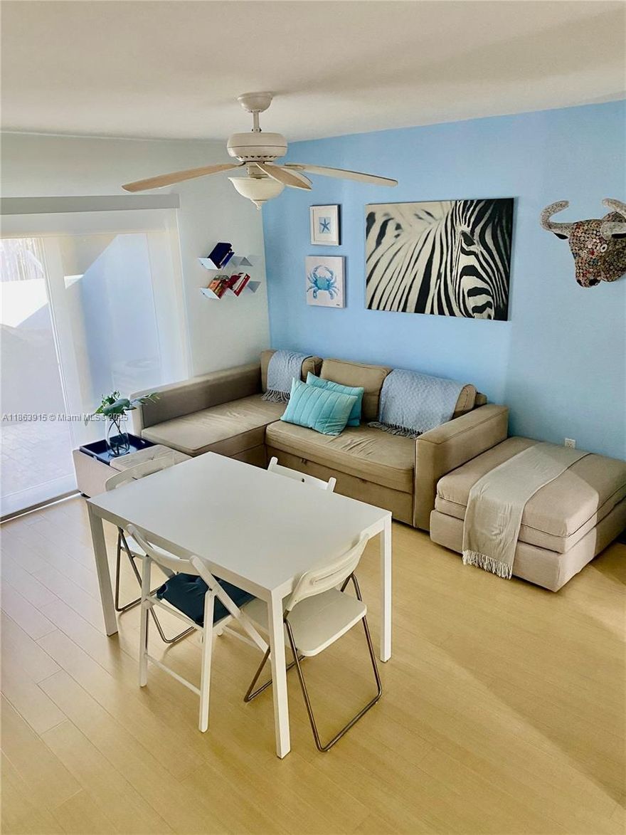 Great two story one bedroom townhouse with queen size bed master bedroom upstairs, new washer and dryer inside the unit, sofa with additional pull out bed. Private Patio and balcony overseeing condominium pool area. SHORT TERM RENT only from July15th, 2025 to October 29th, 2025. Fully furnished and equipped. Sheets, towels, pillows, kitchen equipment, iron and iron table. Application to condominium may take 10 - 15 days. Walking distance to restaurants, beach, CVS, Winn Dixie, and more. Freebe Available for free transportation inside Key Biscayne through Freebe app. Additional fees: Owner Refundable Security Deposit $3000, utilities $250 includes (FPL, WiFi, Cable) Condo refundable security Deposit $500, Condo Application $150. Move out Cleaning fee $200, 13% mandatory tourist tax.