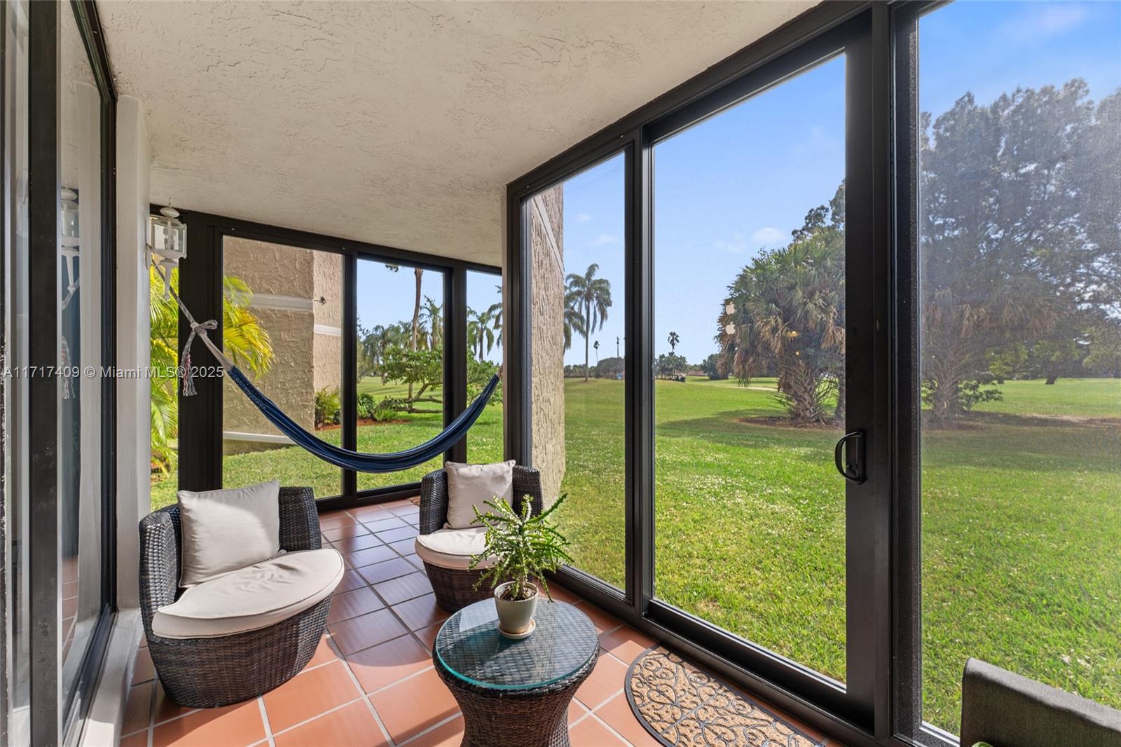 This first-floor corner unit features balcony with amazing golf course views, creating the feeling of an never-ending garden. Impact windows throughout provides added security and extra space. The unit offers 2 bedrooms, 2.5 bathrooms, a renovated eat-in kitchen and a spacious living/dining room. The master suite includes massive walk-in closet and remodeled bathroom. One assigned parking space is included, with plenty guest parking available.
The building offers a 24/7 guard-secure lobby, social room and private heated pool for residents. Enjot access to Bonaventure Town Center Club which provides tennis, bowling, pool, a full gym, a pool and much more for only $385 per year.