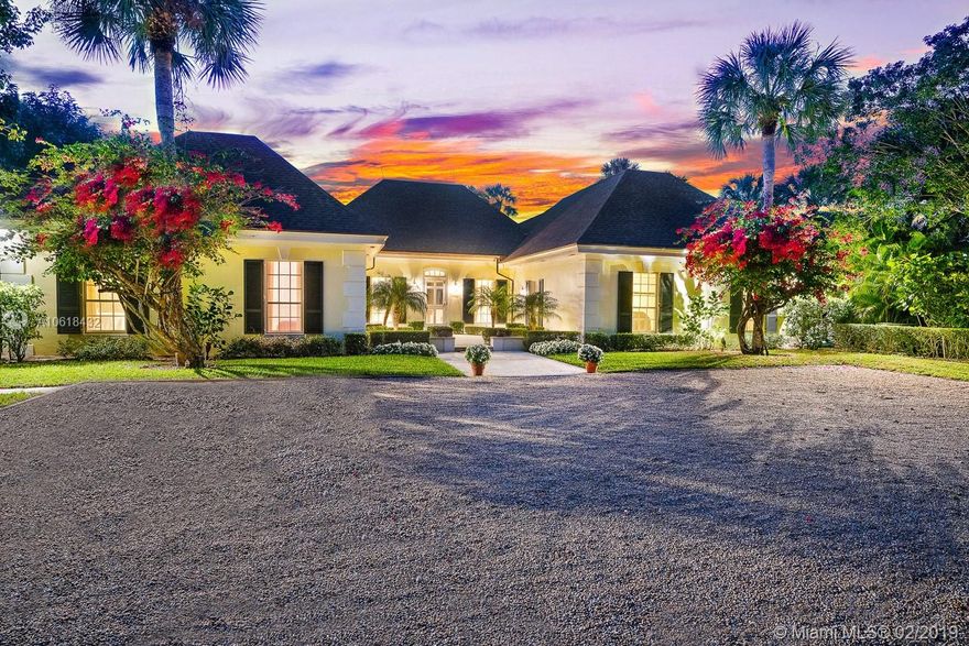 Enter down a long private drive to this beautiful Jupiter Island 2.9 acre Intracoastal property with wide water, undisturbed views across to a natural sanctuary. There is deeded ocean access directly across the street to a secluded pristine beach. The 4361 sq ft main includes 3 bedrooms and 5.5 baths. In addition, a 3 bedroom guest house each with its own bath plus a large living/dining area and full kitchen provides ample space for extended family and guests. Jupiter Island Building regulations allow for increased floor area to the existing structures or an additional building up to 13,414 sq ft. Room for a dock.