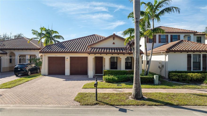 Love Monterra in Cooper City, a guard gated, master planned community that has it all!! Clubhouse, community pool, gym, sidewalks & one of the A Rated Schools!! Spacious & open 3/2.5, 2 car garage w/ over 2100 sq ft, built in 2012. Tile roof, hurricane impact glass windows and doors. Kitchen features quality wood cabinets, granite countertops & black appliances including a spacious island w/ seating. Neutral tile throughout the living areas. Separate breakfast area w/ a peaceful canal view, covered patio and yard with space to play plus enough room for a pool. On-Q audio system installed, electric screens and more. Centrally located near all major highways, easy drive South to Miami & North to Boca, 2 int'l airports & the beaches.  A loved and well cared for home, ready for a new owner!!