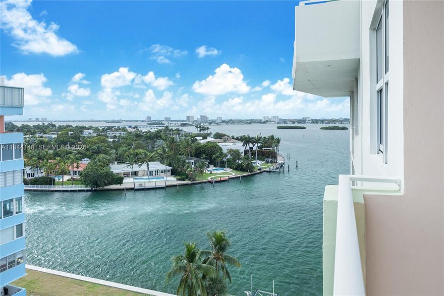 This gracious one-bedroom residence with a den or private office presents a rare opportunity to enjoy refined island living in one of Bay Harbor Islands’ most coveted waterfront settings. Shows impecable. The kitchen is open to the living/dining room area and the unit is complemented by central air conditioning and an in-residence washer and dryer for seamless everyday living. From the private balcony, tranquil bay and skyline views unfold, offering a serene visual escape.

Set within a full-service waterfront building, residents enjoy 24-hour concierge service, a waterfront pool, fitness center, and meeting room. Ideally positioned at the island’s westernmost point, the building occupies a truly privileged location—where water, light, and privacy converge.

Bay Harbor Islands is a sophisticated island enclave renowned for its top-rated K–8 school, dedicated police department, and intimate city governance. The lifestyle is effortlessly walkable, with Bal Harbour Shops, fine dining, the ocean, and multiple houses of worship all just moments away—an exceptional blend of tranquility, prestige, and proximity.