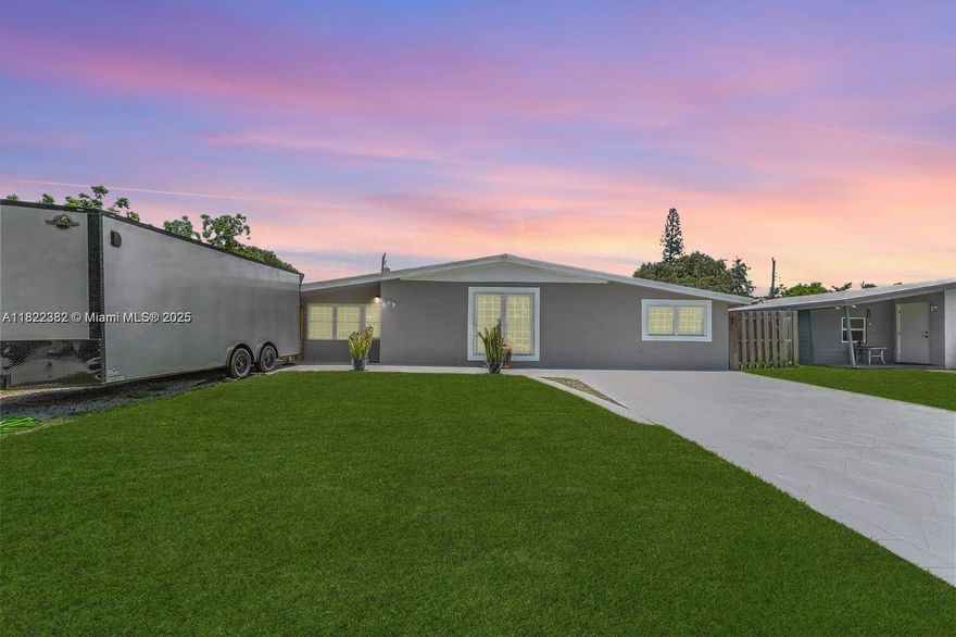 Ask about lender credit up to $5k for your closing costs! In the heart of Hollywood, this renovated 3BD/2BA home features an open layout where the family room flows into the dining area—perfect for living & entertaining. The remodeled kitchen boasts modern cabinetry, quartz counters, stainless steel appliances, pantry & an island. The primary suite offers a walk-in closet and en-suite bath. Upgrades include: roof, updated plumbing/electrical, tankless water heater, recessed lighting, impact windows/doors, fresh paint, and a laundry/utility room. NO HOA—no restrictions, you can park in the large driveway, rent freely, and enjoy the fenced backyard with pergola, koy pond, shed, and room for a pool. Fantastic value, especially with the option to assume the seller’s low-interest FHA loan.