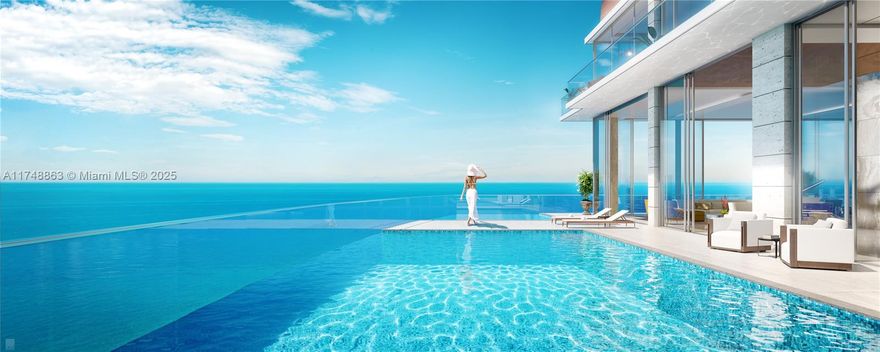 RARE AND UNIQUE TWO STORY BRAND NEW NEVER LIVED IN PENTHOUSE , SINGLE FAMILY LIFESTYLE IN THE SKY  WITH YOUR OWN 37' GLASS OCEANFRONT PRIVATE POOL, OVER 4200 SQFT OF TERRACE WITH A WRAP AROUND BALCONY .  6 BEDROOMS AND 8 1/2 BATHS  WITH OVER 9000 SQFT OF LIVING SPACE . GRAND TWO STORY  HIGH STAIRCASE WITH CUSTOM CHANDELIER. YOUR OWN ENCLOSED 4 CAR PRIVATE A/C GARAGE FOR THE CAR BUFF. ALSO YOU CAN BUY A SEPARATE  PRIVATE FURNISHED OCEANFRONT  CABANA  WITH ADDITIONAL 2 CAR GARAGE  4,500,000 ( WOW THE OPPORTUNITY TO PARK 6 CARS) THIS ONE OF A KIND CROWN JEWEL WAS DESIGNED BY A REKNOWN DESIGNER FROM BEVERLY HILLS. THERE IS 1 MILLION IN UPGRADES AND AV EQUIPMENT . OWNER DECIDED NOT TO FURNISH  TO LEAVE THE CANVAS FOR SOMEONE ELSE TO DO . TWO PRIVATE SAUNAS ,SUMMERKITCHEN, MOVE IN READY MAY.