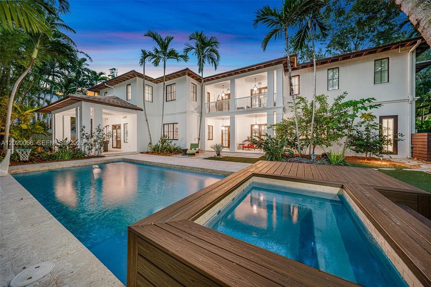Nestled in the heart of coveted South Coconut Grove, this beautifully updated estate sits on an expansive 13,000 SF lushly landscaped lot and offers 5,825 SF under A/C of refined indoor-outdoor living. Featuring 6 bedrooms, 6.5 bathrooms, plus a dedicated office, this residence blends timeless elegance with modern comfort in one of Miami’s most walkable and desirable neighborhoods.

Designed for both entertaining and everyday living, the home showcases hardwood and coral stone flooring, high ceilings, movie theater, impact glass throughout, a stunning Italian Spagnol Cucine kitchen with granite countertops, Sub-Zero refrigeration, Viking gas range, Bosch dishwasher, wine cooler, and premium appliances throughout. The luxurious primary suite features a spa-inspired marble bath and electric fireplace.

Outdoor spaces are a true private retreat with mature tropical landscaping, summer kitchen, Artisan BBQ, saltwater pool and spa, pool heater, outdoor fireplace, outdoor terrace, and multiple entertaining areas. Additional highlights include Sonos indoor speaker system, updated water heaters, irrigation system, and spacious living areas filled with natural light.

Ideally located just moments from the best of Coconut Grove, enjoy walking distance to parks, marinas, cafés, bike paths, tennis facilities, and some of Miami’s top public and private schools. A rare opportunity to own a move-in-ready South Grove residence that perfectly captures luxury, lifestyle, and location.