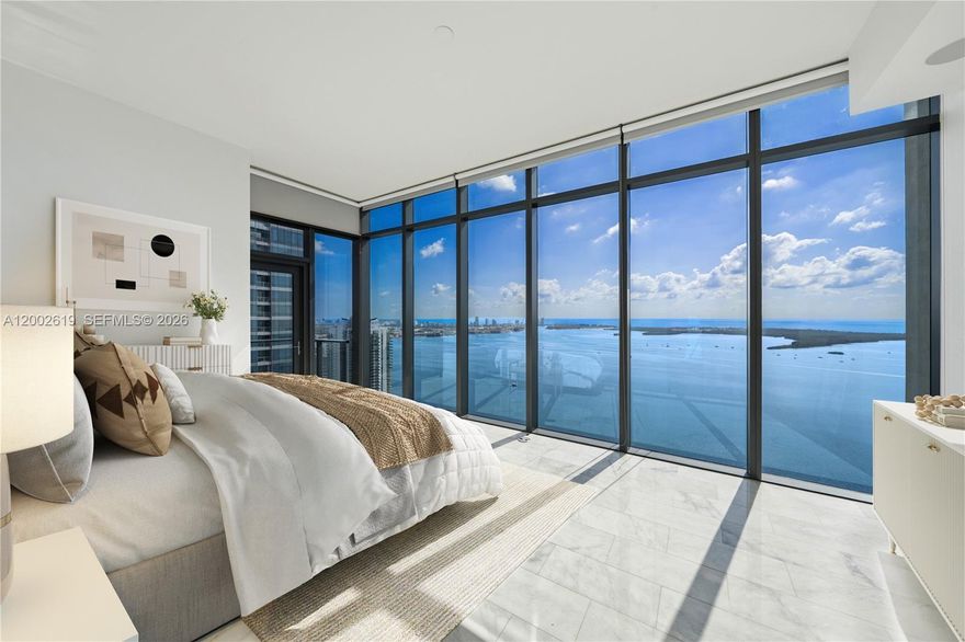 A rare half-floor lower penthouse at Echo Brickell — 2,117 SF of curated luxury with sweeping, unobstructed views of Biscayne Bay and the Miami skyline from every room. This 3-bed + den, 3.5-bath residence features soaring 12-ft ceilings, floor-to-ceiling impact glass, and a semi-private elevator entry. The open kitchen is appointed with custom Italian cabinetry, a sizable center island, Sub-Zero refrigerator and wine cooler, Wolf induction cooktop, wall oven, and integrated espresso machine. Expansive terraces extend the living space outdoors — including a private balcony off the primary suite — with a summer kitchen, electric BBQ, and ice maker. Additional features include marble flooring, Lutron lighting, Apple home integration, and 3 parking spaces. Echo Brickell amenities include an infinity-edge pool with full F&B service, a world-class spa and fitness center with towel service, valet, and 24/7 concierge and security — all moments from Miami's finest dining and the financial core.