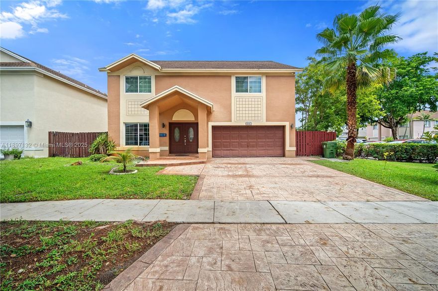 Welcome to a beautifully maintained 2-story single-family home offering the perfect blend of comfort, style, and convenience.Featuring 5 bed 3 bath, this home boasts a bright and open floor plan with large windows. Tile throughout the first floor, with wood floors upstairs.High-impact windows, with accordion shutters.The main level includes a welcoming living area, a modern kitchen with ample cabinet space, dining area, and Garage used as an office with a bathroom. Upstairs, you’ll find generously sized bedrooms, offering privacy and comfort for the whole family. The property also includes a Covered patio ideal for outdoor dining, play, or relaxation—and a driveway for convenient parking. Very low HOA. This home is close to top-rated schools, shopping, dining, and major highways.