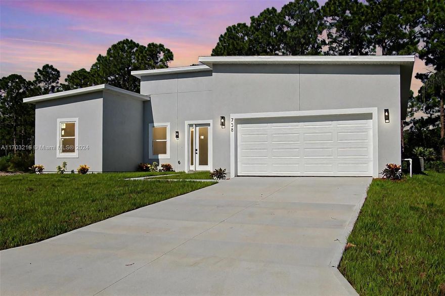 Step into this beautiful home with 10-ft ceilings, offering 4 spacious bedrooms and 3 full bathrooms. The open floor plan features a great room perfect for relaxation and gatherings. The beautifully designed kitchen boasts quartz countertops, an island, and stainless steel appliances. The master suite offers a large walk-in closet and a master bathroom with white quartz double sinks and a wall-to-ceiling tiled shower, combining style and luxury. Enjoy peace of mind with impact windows, ensuring safety and tranquility.