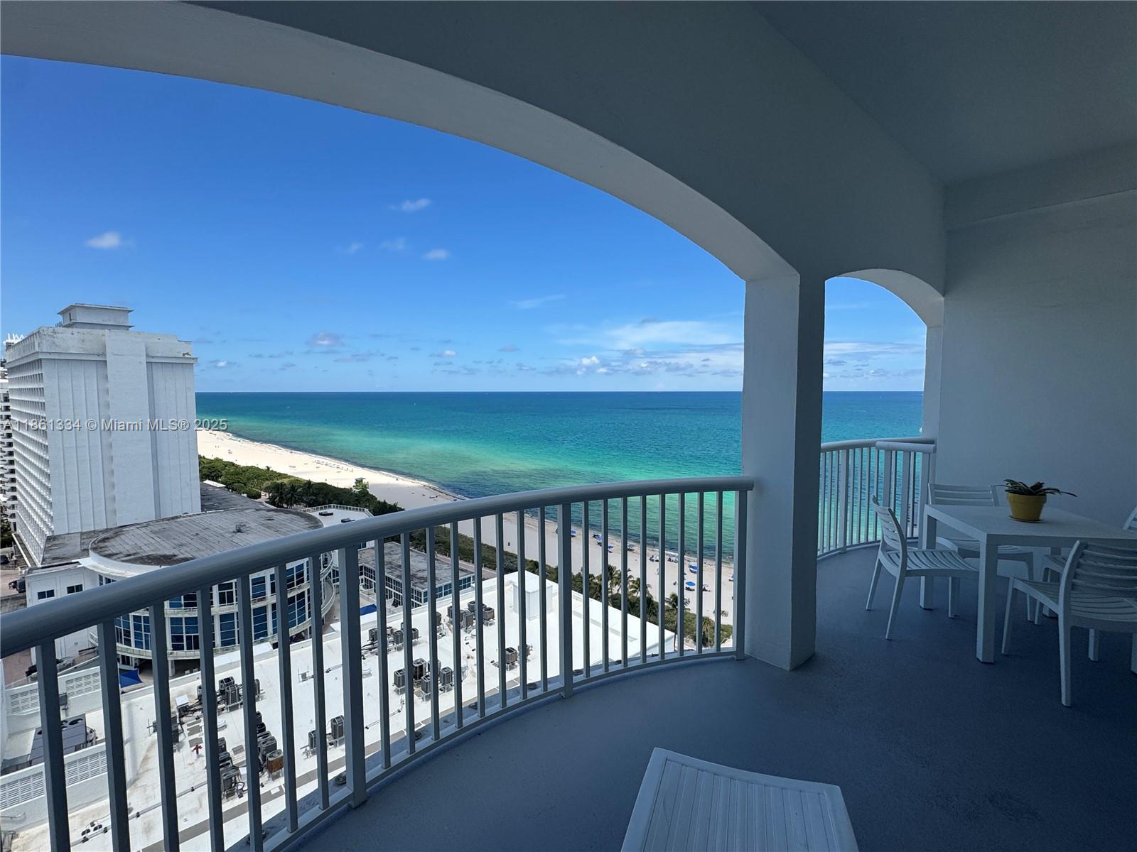 Enjoy stunning direct ocean and bay views from this spacious, beautifully updated studio apartment featuring a large double balcony, an open white kitchen with granite countertops, stainless steel appliances, a walk-in closet, and impact windows and doors. The Carriage House is a luxury oceanfront building that has undergone extensive remodeling (40-year recertification). Amenities include a gym, pool, sauna, tennis and racquetball courts, mini-market, social hall, restaurant, synagogue, and direct beach access. Electricity, water, and basic cable are all included.