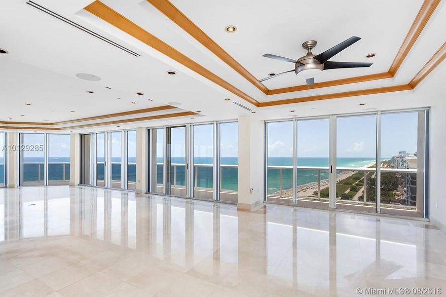 This bright and spacious 4BR/5+1BA has floor-to-ceiling windows throughout, providing captivating panoramic oceanfront views from every room. Create your own dream home with an elevator that opens straight to this oversized 5,010 SF unit.  The expansive master suite features an ample sitting area, large his and hers walk-in-closets, and two master bathrooms with separate tub and shower. Enjoy the spectacular ocean views from the breezy wraparound balcony!