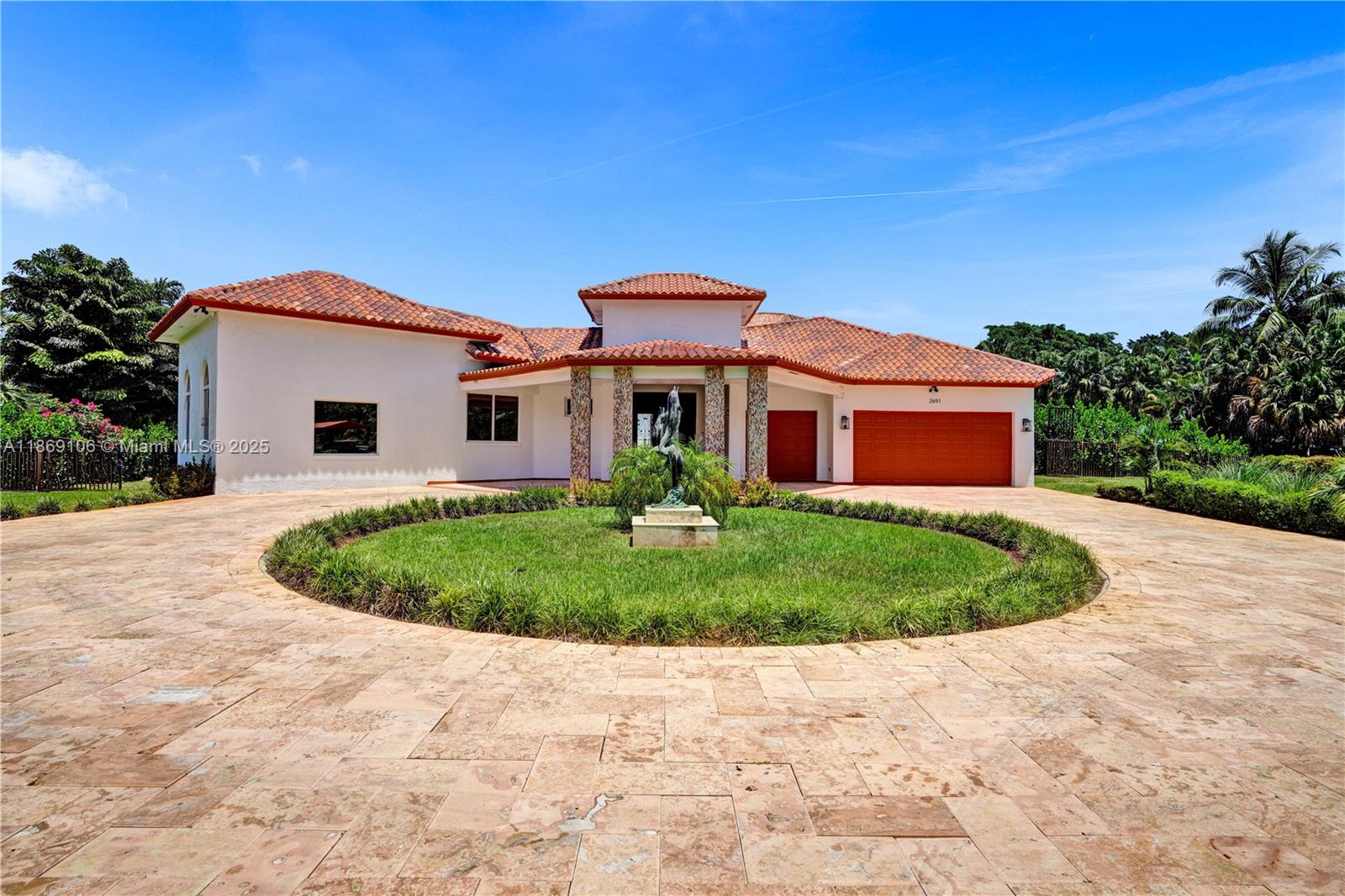 Welcome to this beautiful five-bedroom, six-and-one-half-bathroom pool estate, set on a lush acre of land situated on a quiet cul-de-sac built in 2022. The open-concept layout features a gourmet eat-in kitchen with high-end appliances, a spacious living area, a den and a formal dining room with abundant natural light throughout and your very own private elevator! There are 3 primary bedrooms with en suite bathrooms and walk-in closets. Features a newly installed saltwater pool and expansive patio, great for entertaining or relaxing and plenty of additional space on this one-acre to add your own personal touch. Additional highlights include a detached spacious guest quarters right off the pool, laundry room, elevator and a three-car garage. Experience luxury living in Southwest Ranches!