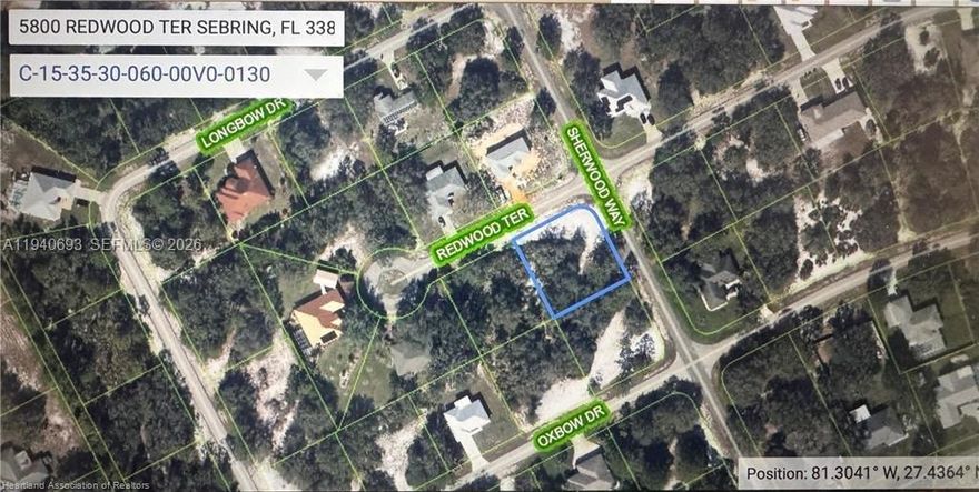 Ready to build! This corner lot is located in the quiet neighborhood of Spring Lake. Enjoy nearby fishing lakes, golf courses, nature trails, and the Sebring International Raceway, plus conveniently located to The PARC Eat & Learn. Spring Lake is known for its larger lots and open spaces, giving the area an expansive feel throughout the community. The neighborhood features street lights and city water connections. Build your dream home in a rapidly growing area of Sebring. The seller has completed a survey, environmental, OSTDS septic application, and has partially cleared the lot. Architectural plans approved by the Spring Lake Home Property Association for a single story 3-bedroom, 2-bathroom, 2-car garage home totaling 2,826 square feet will convey with the sale.