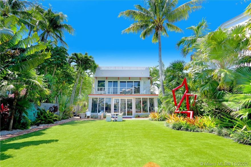 Unique contemporary two-story, fully renovated home located in the North Grove.  67 ft. boat dock with direct ocean access.  Interior space 3,434 sq. ft. per appraisal. Great for entertaining.  Living space opens up to large backyard facing Biscayne Bay.  Unique architectural touches include double bronze front doors and doors opening onto large master bedroom with terrace facing Biscayne Bay.  Large walk-in closet.  Master bath has granite throughout with an art deco glass enclosed shower.  Open kitchen and bar facing the Bay.  Kitchen has main and prep sinks as well as butler’s pantry. 2 Car Garage.  Hurricane shutters throughout and impact windows and sliding doors on the back side of the house.  Plenty of room for additional living space.  Art-work & light fixtures are not included.