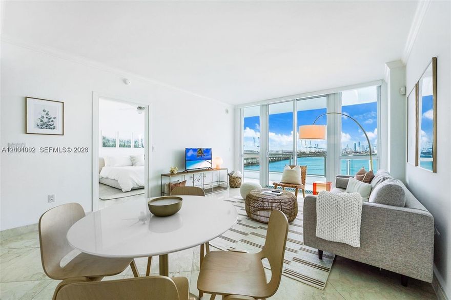 Beautiful sunset views over the Miami Skyline and Biscayne Bay in every room of this turnkey 1 bedroom 1 bathroom condo. This residence comes equipped with the finest new furniture, appliances, and electronics. Located in one of the most exclusive buildings in Miami Beach, Bentley Bay. Building amenities include steam room & sauna, private pool with attendant and food service, fully remodeled gym, valet parking, and on-site concierge service. Bentley Bay is situated on the west corridor, next to SOFI & SoBe.