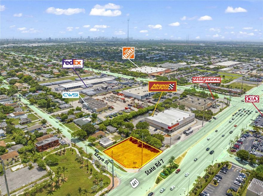 Rare opportunity to acquire a high-profile 14,843 SF commercial parcel featuring 122 feet of direct frontage on
heavily traveled US-441, with a traffic count exceeding 53,500 vehicles per day (VPD). Strategically located next
to Advance Auto Parts and Walgreens, and directly across from Hollywood Kia, this site offers unbeatable exposure
in the heart of a thriving retail corridor. Zoned SM-U within the Transit-Oriented Corridor District, the property
allows for valuable density bonuses and flexible development options. Existing water and electric connections are
already in place, offering significant time and cost savings. A premier development opportunity in one of
Hollywood’s fastest-growing commercial areas.