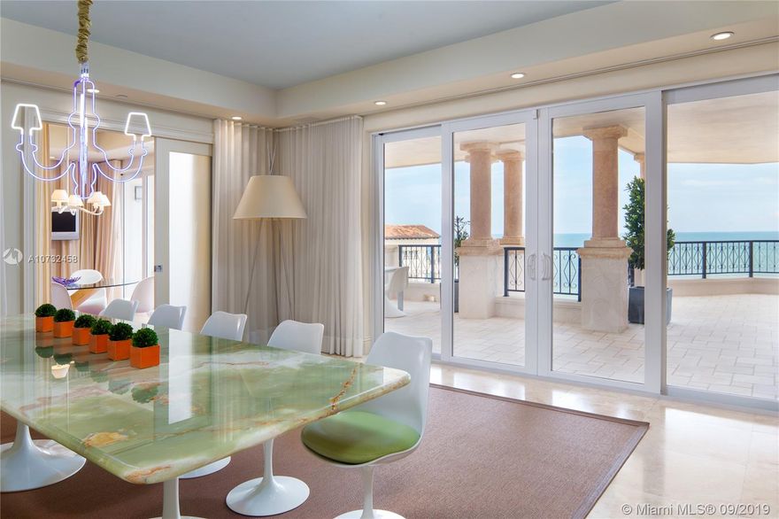 Oceanside spacious and bright open floorplan.  Features 5 bedrooms and 5.5 baths  with large gourmet Snaidero kitchen and Gaggenau appliances.  Direct ocean views with 5 separate terraces and a jacuzzi, create views from Government Cut, Miami skyline sunset views and South Beach.