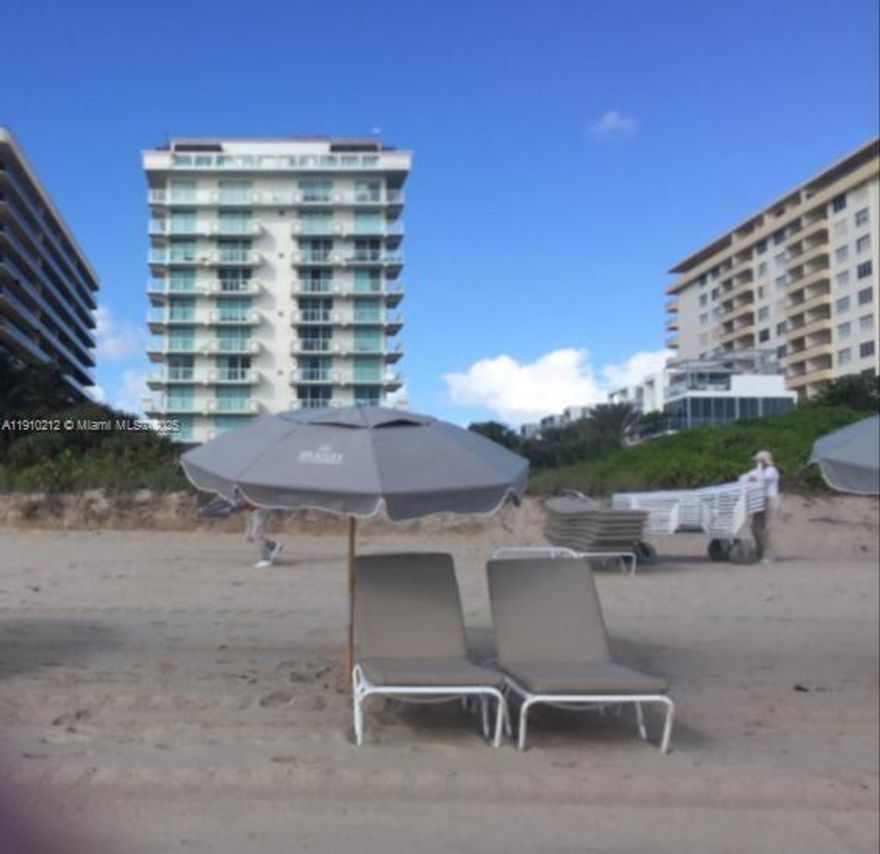 LOCATION! Beautiful oceanfront apartment in the exclusive Surfside neighborhood. Beach service included! Just steps from Bal Harbour Shops, restaurants, supermarkets, and much more. The apartment includes a washer and dryer. Surfside is proud to have one of the most prestigious A-rated schools.