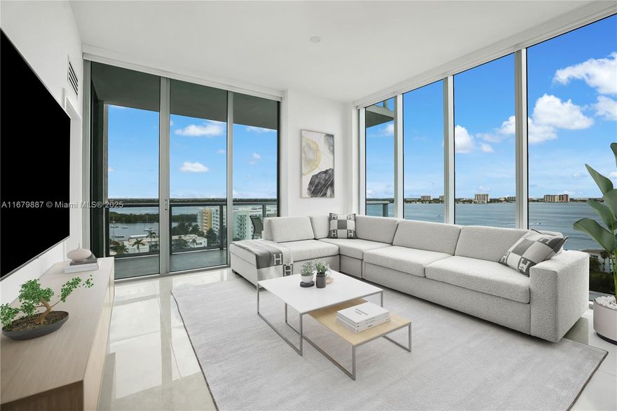 Live well in the most sought after line in the building- with expansive 270 degree water views of Biscayne Bay this unit has been fully renovated from top to bottom. Floor to ceiling windows with automatic blinds Italian Calacatta Gold Porcelain countertops, custom DAX cabinets with Thermador appliances.  With ceramic Italian tile throughout the 3 bedroom 3 bathroom unit and ample storage with custom closets built from floor to ceiling.  The bathrooms feature Ultra Clear Glass enclosures and vanities with Calacatta gold porcelain. This unit is the chicest and sexiest unit in the building!  Can be be sold with the BRAND NEW furniture.

Building amenities include a private marina, 24 hour security, gym, pool, jacuzzi, tennis court, half basketball court and gated garage.