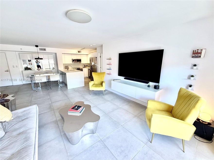 Totally renovated to the highest quality in 2022/23; fully Permitted by Miami Beach Building Department;  new electrics; new plumbing; new kitchen with Samsung s/s appliances  fridge/freezer; dishwasher; oven/hob; microwave; wine cooler; white quartz surfaces; 2 new bathrooms with German sanitary ware, Grohe and Duravit; Porcelanosa ceramic tiling; Somfy electric window blinds; new impact windows and doors 2024; BIG BALCONY; new Bosch a/c 2024; large designer closets; LED lighting; Samsung separate washer and dryer; designated car parking on Level 3 so no waits for the elevator! Totally turn-key.