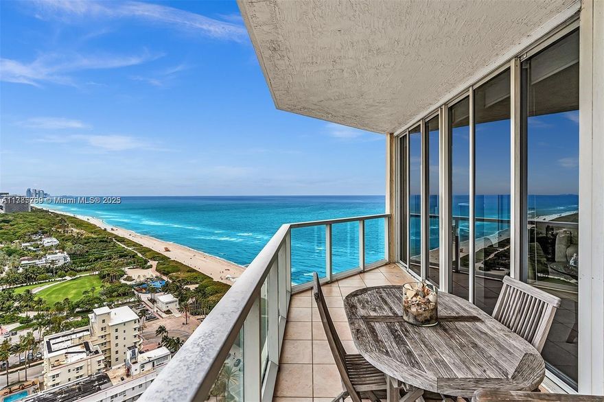 Stunning 180 degree views of Miami Beaches in this lower penthouse level condo. 2 bedrooms with 2 en-suite bathrooms. Large spacious balcony to take in the sunset and sunrise views and ocean breeze. Amenities include front desk attendant, parking, fitness center, BBQ area, pool and jacuzzi with ocean view. Walking distance to everything you need including groceries, shopping, salon, cafes, and fantastic restaurant at your doorstep. Next to a beautiful park with tennis, volley ball, Padel, and community center. Can be rented 6 months