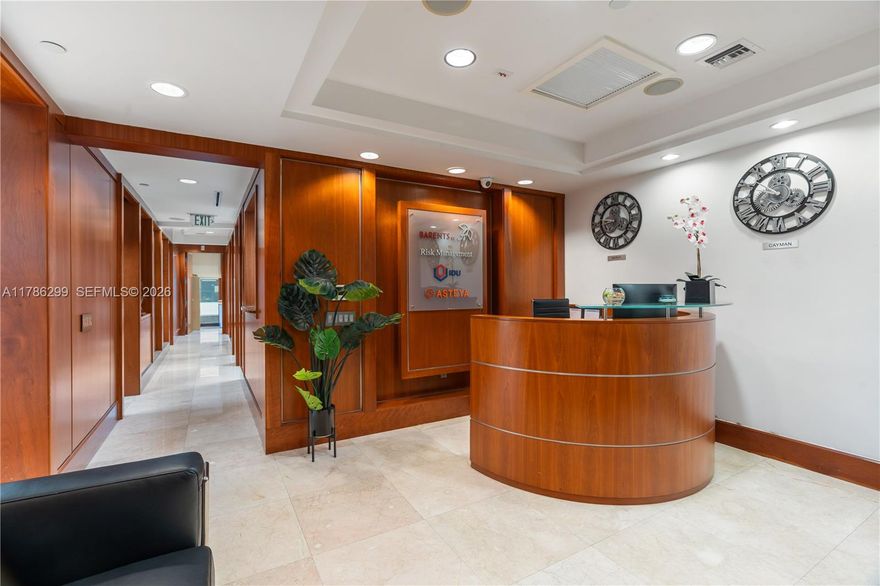 Rare opportunity to own a turn-key 2,501 SF Class A office condo on iconic Brickell Avenue in the heart of Miami’s premier financial district.

This well-appointed suite features a highly functional layout including executive and junior private offices, conference rooms, and open workstation areas, designed to support both client-facing operations and collaborative work environments. The office welcomes visitors with a spacious reception area and lobby, and offers an interior private restroom and kitchenette, providing comfort and convenience for staff and clients.

Interior finishes include marble flooring, custom fine-wood wall paneling, built-in millwork, and floor-to-ceiling windows that enhance the space's professional atmosphere.

Ideally suited for law firms, wealth management groups, consulting firms, family offices, or boutique financial services, this property offers a prestigious Brickell address with excellent accessibility to Downtown Miami, Brickell City Centre, and major transportation corridors.

A compelling opportunity for owner-users or investors seeking a premier Brickell office location.