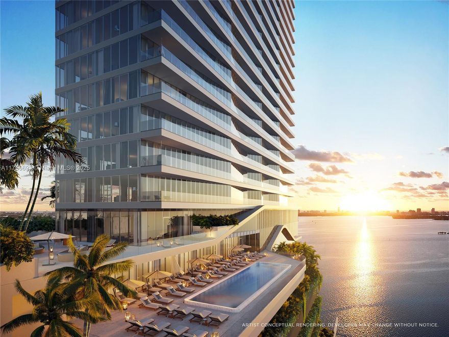 Experience unparalleled boutique waterfront living at Cove Miami, a 40 story luxury residential building in Edgewater featuring just 134 exclusive residences. This 1+Den/1 boasts panoramic bay, ocean and city views, soaring 10' ceilings, floor-to-ceiling glass, terraces, Italian kitchens with Calacatta gold porcelain top and premium Bosch and Thermodore appliances. Residents enjoy 42,000 sq ft. of resort style of amenities, including an infinity pool with cabanas, state of the art fitness center, spa with cold plunge, clubroom, theater, co-working lounge, healthcare concierge, guest suite, private office suites, upscale waterfront restaurant, rooftop lounge, and a floating dock for water activities. Architecture by world renowned Kobi Karp and designs by Dieguez Fridman.