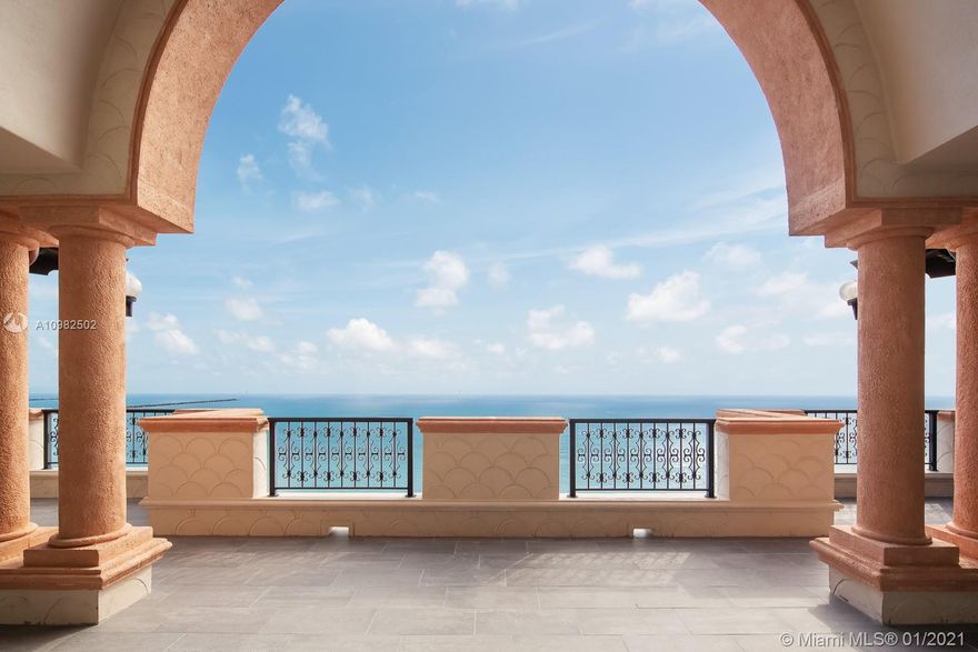 Most desirable Penthouse on Fisher Island! Enjoy Unobstructed and Spectacular direct ocean views from this contemporary center stack Unit. This Penthouse  boasts over 6,820 sqft of interior living space with an Impressive layout featuring 5 bedrooms/5.5 bath, 20ft high ceilings, four sky lights which provide beautiful natural sunlight, three terraces and a deluxe master suite with over 2,000 sqft.  In addition, separate staff bedroom and full bath adjacent Three garage parking spaces , 2 golf cart spots and a storage room with A/C. Enjoy the Fisher Island Lifestyle with unparalleled 5-Star Amenities! including private island dining, golf course, 17 tennis courts, spa, marina, private beach and Fisher Island day School as well as the exclusive Fisher Island Club.