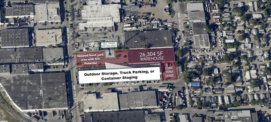 Lee & Associates presents an Industrial warehouse with IOS in the thriving Hialeah submarket—a rare opportunity to capitalize on Miami-Dade’s highly constrained IOS market. Situated on a 1.72 acre lot (74,734 SF across two adjacent folios) with an existing ±26,304 SF warehouse, the property features a secured ±34,659 SF front yard area that can be enhanced for outdoor storage, truck parking, or container staging. With industrial zoning that supports storage and logistics uses, the site is well-positioned to meet the strong tenant demand for IOS in this submarket. Investors can unlock additional value by formalizing the outdoor yard with fencing, surfacing, and screening, creating a dual-income play that combines traditional warehouse tenancy with premium IOS land rents.