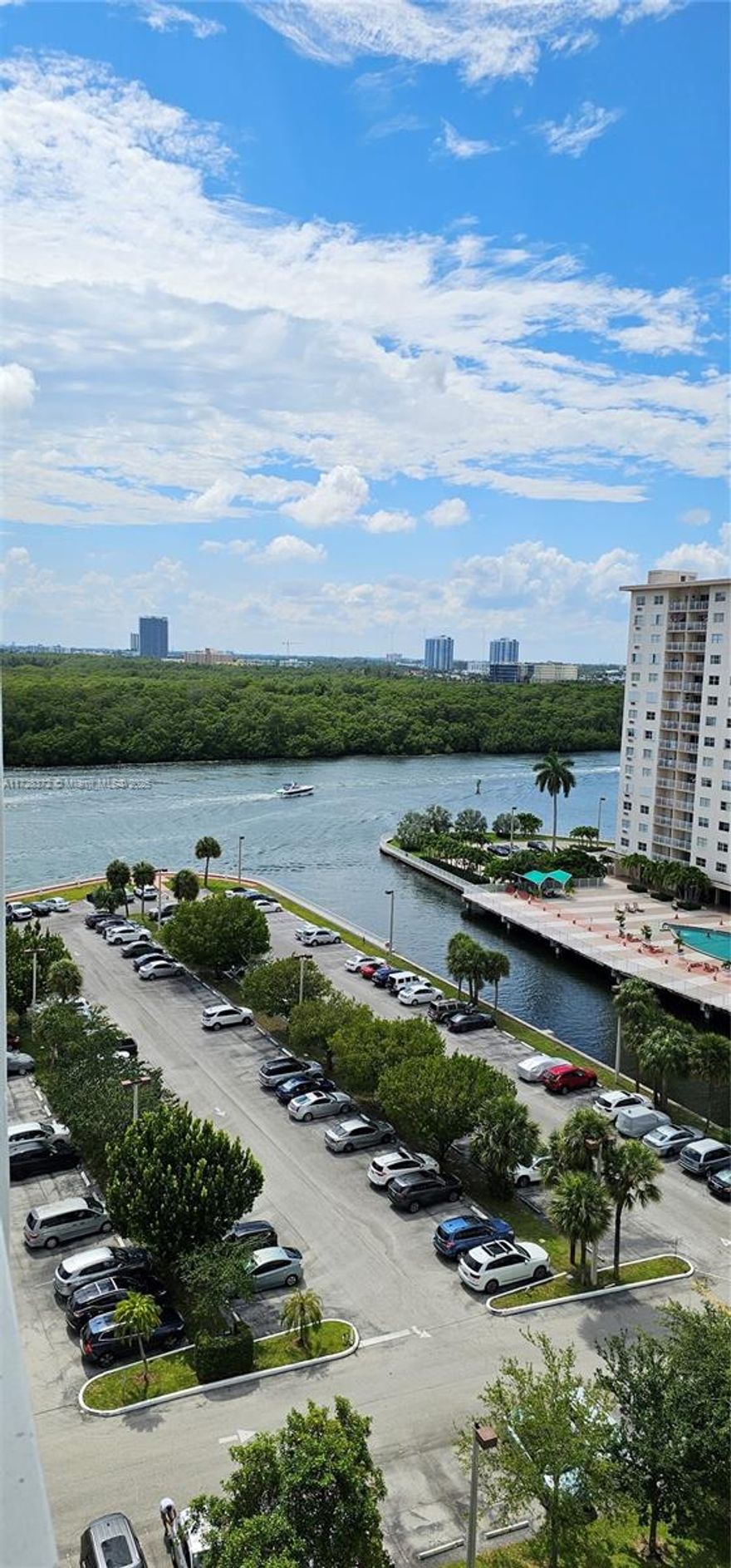 Excellent view of the city of Sunny Isles, Canal, and Intracoastal. Nice, remodeled, brand-new laminated waterproof floors. The unit is rented until August 2025 for $2,150.00. The Tenant is willing to vacate the property or stay. No pets and no rentals the first 2 years of ownership.