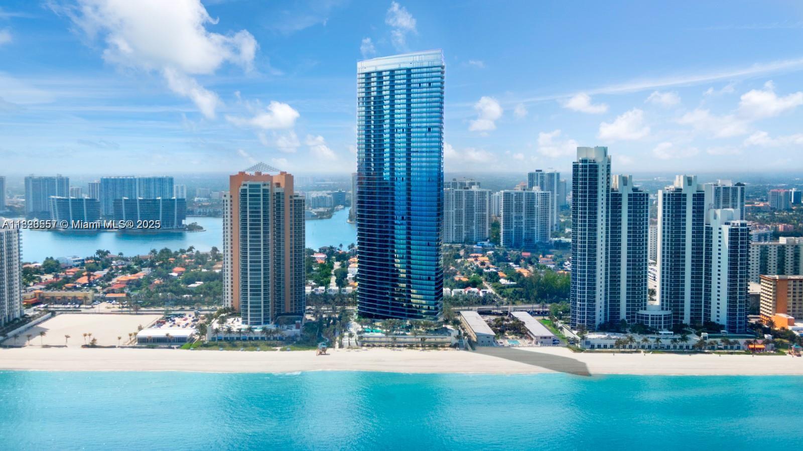 Welcome to a spectacular residence in one of Sunny Isles Beach's most prestigious oceanfront buildings. This exquisite home boasts breathtaking panoramic views of the ocean, intracoastal, and city skyline from its elevated perch, complemented by floor-to-ceiling glass and expansive terraces perfect for enjoying sunrises and sunsets. The residence features a thoughtfully designed open layout with high ceilings, top-of-the-line finishes, a gourmet kitchen and spacious bedrooms - all curated for a lifestyle of sophistication and comfort. As an exclusive, this offering includes private cabana #22, providing a serene beachside retreat just steps from the sand- ideal for entertaining, relaxing and enjoying the ocean breeze in total privacy.