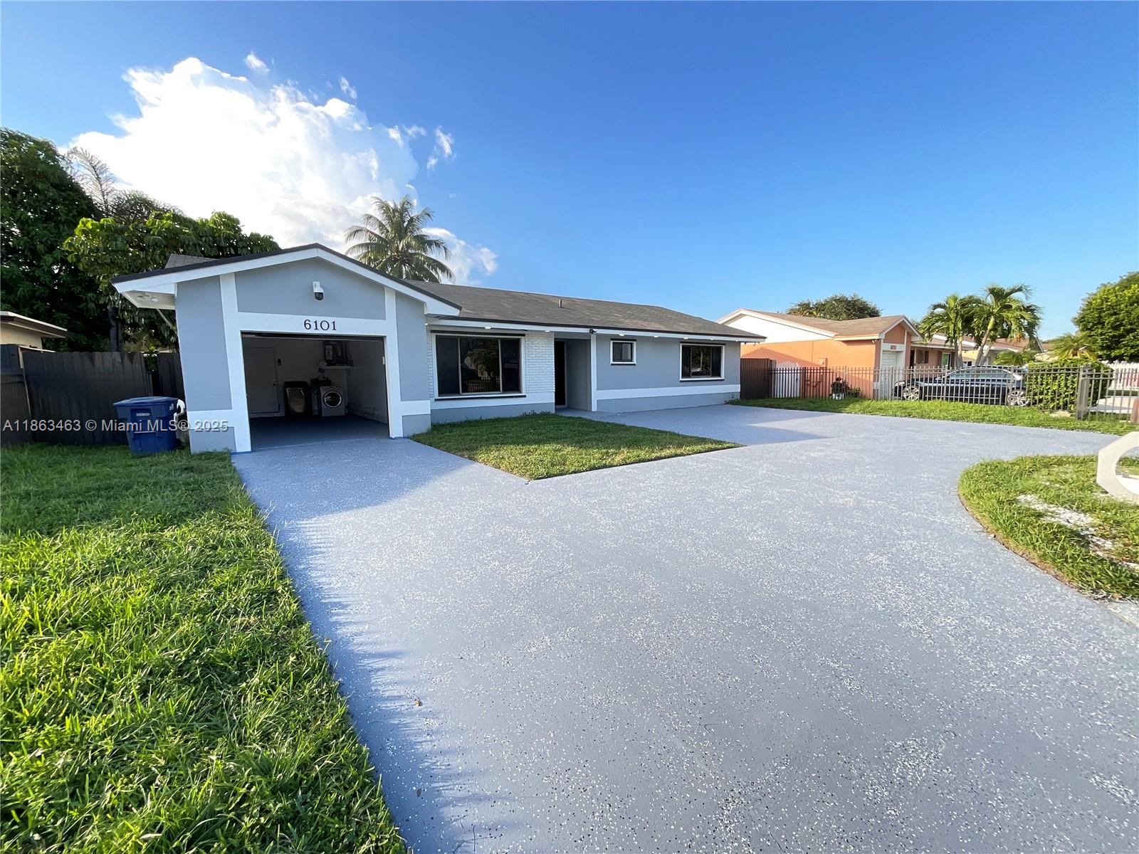 Welcome to this updated 3 bedroom, 2 bath home with a 1-car garage, perfectly situated on a gated property. Recently remodeled, this residence features a brand-new A/C, updated kitchen with new stove and microwave, modern bathrooms, stylish new flooring, and fresh interior paint. The driveway, patio, and garage flooring have also been newly sealed for a clean finish. Added perks include a private gym and a multi-camera security system, which can stay for your enjoyment or be removed if not needed. The layout is the original floor plan without any awkward additions, offering a comfortable and natural flow. A spacious circular driveway provides plenty of parking for residents and guests.This move-in-ready home is a must-see. Schedule your private showing today! Easy application process!