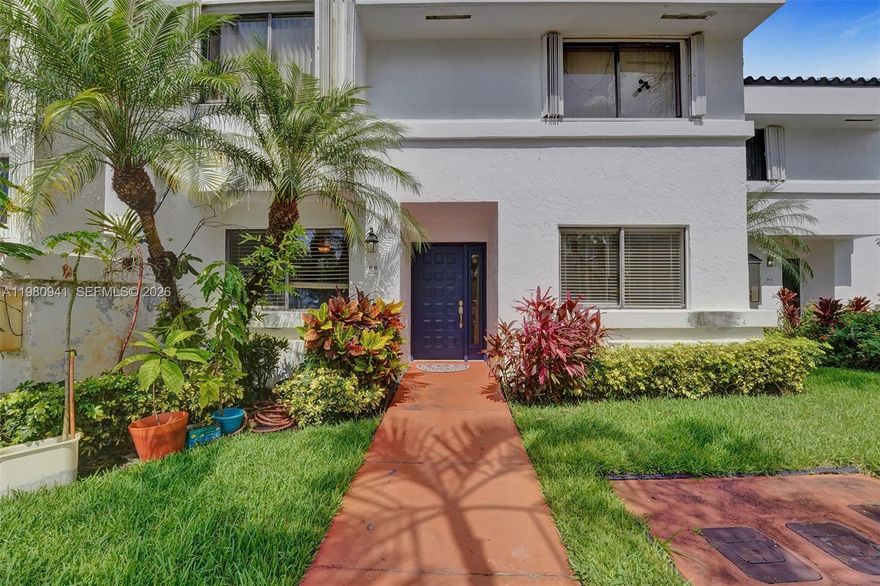 Spacious one-story, 3-bedroom townhome designed for comfort. Enjoy an oasis of beauty surrounded by lush landscaping. The home features gorgeous marble floors and an upgraded kitchen perfect for entertaining, with plenty of countertop space for the chef of the home. The primary bedroom offers private access to the screened balcony, while the primary bathroom includes a relaxing Jacuzzi tub, perfect for a spa-like evening at home. A washer and dryer are conveniently located inside the unit, and the home provides ample closet space throughout. Located in a well-maintained, gated community with security patrol, this home offers both comfort and peace of mind. Prime location close to Aventura Mall, major highways, shopping, dining, and much more.