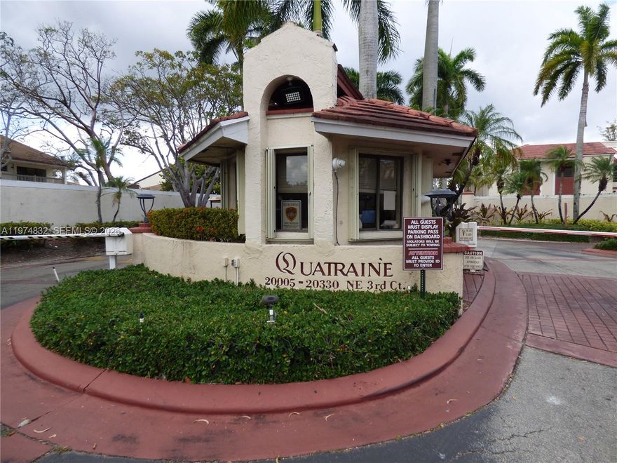 North Miami Beach. Quatraine. California Club. 2 Bedroom. 2 Bath. First Floor. Corner Unit. Split Bedroom Floorplan. Freshly Painted. Ceramic Tile Floors. Stainless Appliances. Large Screened Patio. Washer & Dryer in Unit. 24 Hour Gated Entry with Guard. Maintenance includes Water, Waste, Cable TV. Heated Pool & Spa. On-Site Management. Minimum Credit Score 675