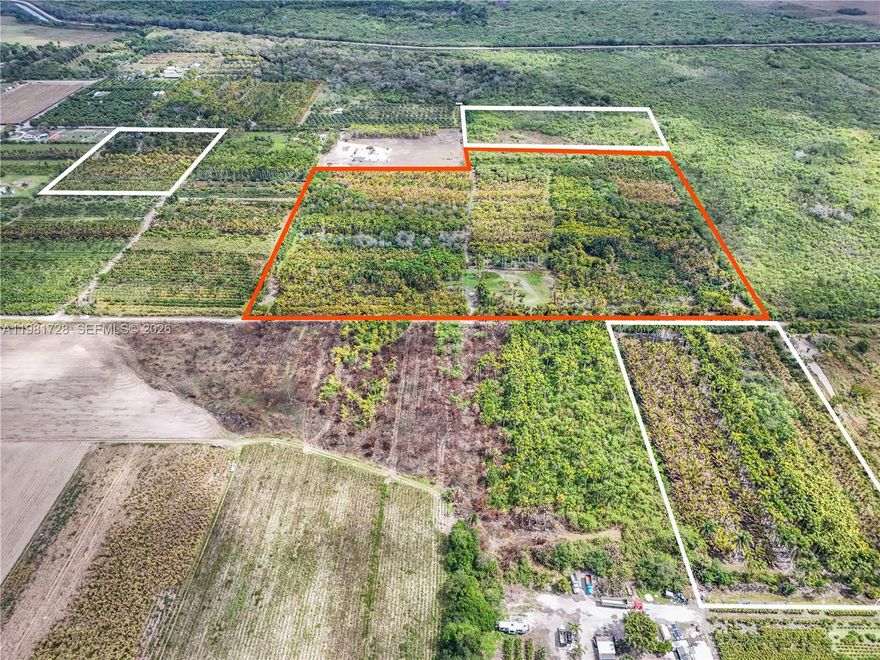 Rare opportunity to acquire 39.47 acres of prime land in Homestead, Florida, offered across four combined folios: (1) 207,999 SF, 4.77AC, (2) 1,071,576 SF, 24.6AC, (3) 221,720SF. 5.09AC (4) 218,235SF, 5.01AC. The property is part of an inheritance and was used for field growing palm trees. Property is zoned GU (Interim Use) and is currently operating as agricultural land, making it ideal for continued farming operations, nursery expansion, or long-term land banking. Located along SW 400 Street in Homestead, this expansive tract offers tremendous flexibility and long-term potential. The property features an extensive tree inventory and is well-suited for agricultural cultivation, nursery operations, or strategic investment while holding for potential future development. Expand an existing agricultural business, invest in productive farmland, or secure a large landholding in a rapidly growing area.