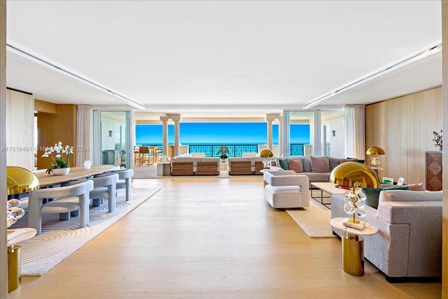 The sound of waves gently crashing onto the beach welcomes you upon entering this luxurious beachfront condo, with a sprawling open floor plan and 2 private offices. Designed by the esteemed Koen Van Loo of EA2, this 6,820 sf residence offers 7 beds and 7.5 baths. New gourmet kitchen features euro. appliances, custom cabinetry, stone countertops & built-in wine fridge in butler kitchen. Spacious covered balcony to entertain with beach views. Accessible by ferry or yacht, Fisher Island’s private community offers a golf course, 17 tennis courts, 4 pickleball courts, two deep-water marinas, casual and formal dining venues, and more. Experience the exclusivity and convenience of this prestigious island, as you drive your golf kart around the island ‘life is just a breeze’.