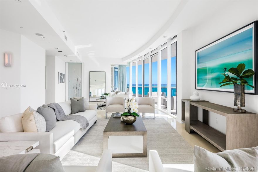 This open floorplan house in the sky located on the PH level offers panoramic 120° wraparound views of the ocean, Miami skyline and Biscayne Bay at the prestigious Bath Club. This one-of-a-kind combined unit with elevator opening directly to the unit boasts floor-to-ceiling windows, 11’ ceilings, 2018 state-of-the-art Crestron controlled audio & visual/lighting & shade system & hospital grade air filters w/special ultraviolet lights on the air handlers. Gourmet chef's kitchen is complete with top-of-the-line Miele & Sub-Zero appliances, and a dining room overlooking the Miami skyline. The spacious principal suite offers dual custom walk-in closets & a beautiful spa-like master bath w/ocean views. Stunning views from every angle. The Bath Club is a 20-story building with approx. 100 units.