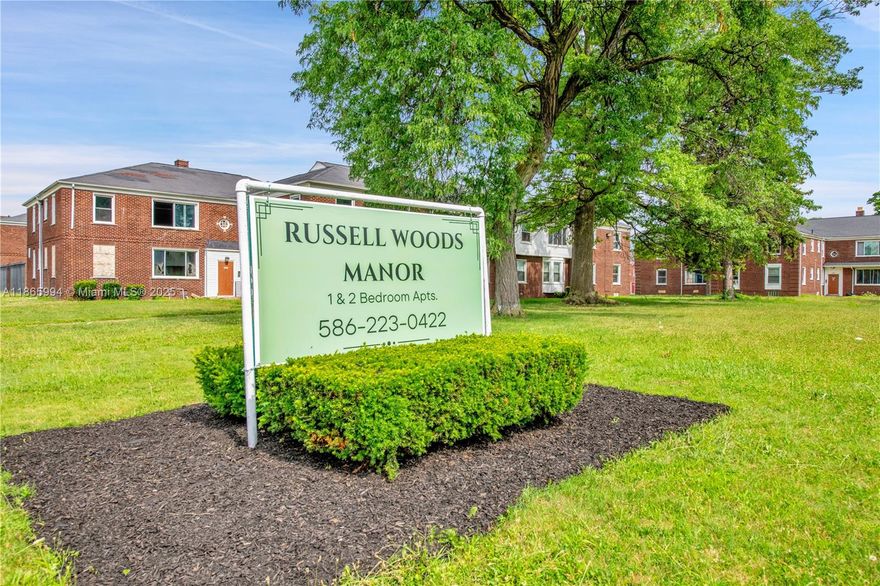 PRICE REDUCED TO SELL!! CALLING ALL INVESTORS!! This Russell Woods apartment complex has 156 units and is an ADD VALUE INVESTMENT/OPPORTUNITY!! 50% occupied! 100 one bed/one bath and 56 two beds/one bath units. Occupied units are in great condition. Vacant units just need turned and rented. This complex is made up of 28 buildings on one plot of land! Rare find. Fenced property. Some of the roofs have been updated/replaced. All of the windows have been updated to vinyl. 48 of the units are on boiler heat and the rest of the 108 units are individually furnaced. Great mix! Good rents. Located in the great Russell Woods Community of Detroit! This will be a cash cow once units are turned and fully occupied! Seller is open to seller financing with 50% down, seller must be in first position.